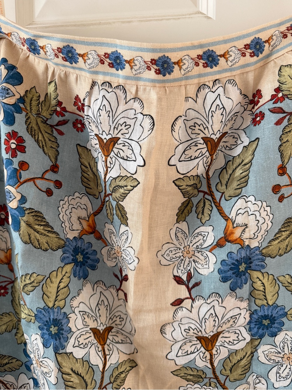 Farm Rio Floral Embroidered Light Blue & Cream Midi Skirt - Picture 2 of 4
